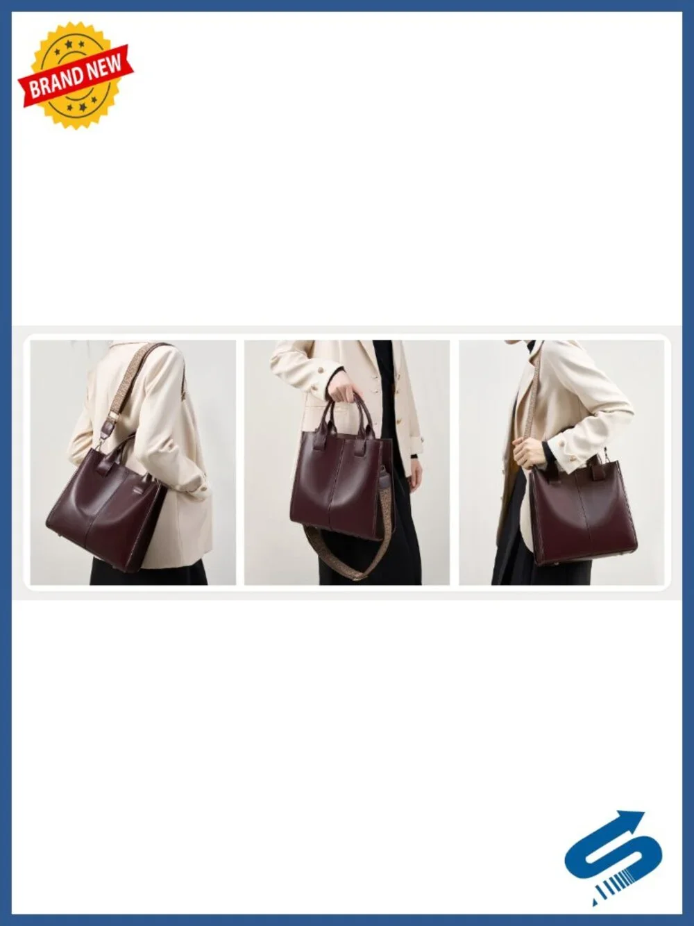 Genuine Leather Tote Bag Women Work Purse Crossbody 2 Adjustable Straps Large